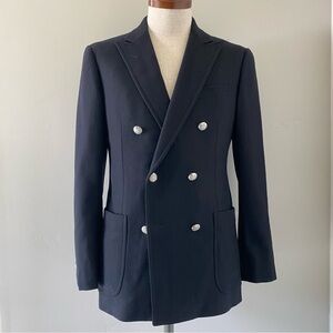 UNITED ARROWS men’s navy double-breasted flannel blazer, JP size S (US size XS)